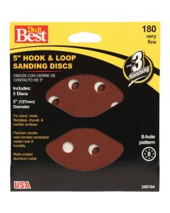 Do it Best 5 In. 180-Grit 8-Hole Pattern Vented Sanding Disc with Hook & Loop Backing (5-Pack)