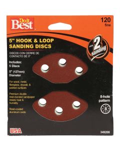 Do it Best 5 In. 120-Grit 8-Hole Pattern Vented Sanding Disc with Hook & Loop Backing (5-Pack)