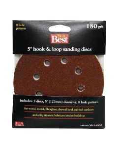 Do it Best 5 In. 320-Grit 8-Hole Pattern Vented Sanding Disc with Hook & Loop Backing (5-Pack)