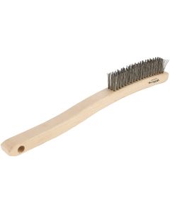 Forney 13-3/4 In. Curved Wood Handle Wire Brush with Stainless Steel Bristles