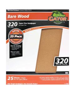 Gator Bare Wood 9 In. x 11 In. 320 Grit Extra Fine Sandpaper (25-Pack)