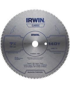 Irwin Steel 7-1/4 In. 140-Tooth Smooth Finish Ripping/Crosscutting Circular Saw Blade, Bulk