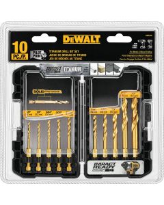 DeWalt Impact Ready 10-Piece Titanium Hex Shank Drill Bit Set, 1/8 In. thru 3/8 In.