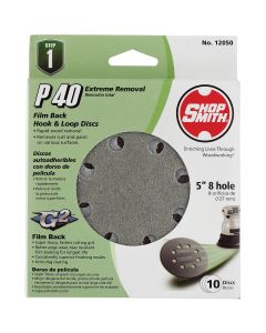 Gator 5 In. 40-Grit 8-Hole Pattern Vented Sanding Disc with Hook & Loop Backing (10-Pack)