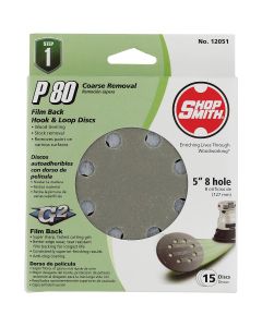 Gator 5 In. 80-Grit 8-Hole Pattern Vented Sanding Disc with Hook & Loop Backing (15-Pack)