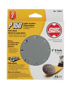 Gator 5 In. 150-Grit 8-Hole Pattern Vented Sanding Disc with Hook & Loop Backing (15-Pack)