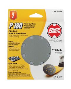 Gator 5 In. 180-Grit 8-Hole Pattern Vented Sanding Disc with Hook & Loop Backing (15-Pack)