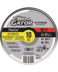 Gator Blade ThinCut Type 1 4-1/2 In. x 0.047 In. x 7/8 In. Metal/Stainless Cut-Off Wheel (10-Pack)