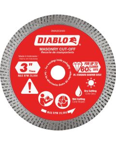 Diablo 3 In. Diamond Continuous Rim Cut-Off Disc for Masonry