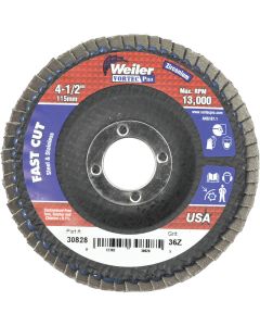 Weiler Vortec 4-1/2 In. x 7/8 In. 36-Grit Type 29 Angle Grinder Flap Disc