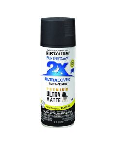 12 Oz Rust-Oleum 331182 Black Painter's Touch 2X Ultra Cover Paint + Primer Spray Paint, Matte
