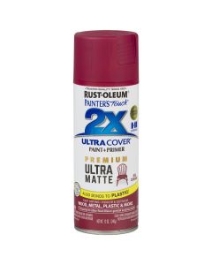 12 Oz Rust-Oleum 331190 Red Currant Painter's Touch 2X Ultra Cover Paint + Primer Spray Paint, Matte