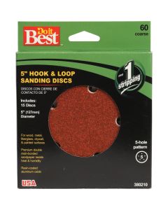 Do it Best 5 In. 60-Grit 5-Hole Pattern Vented Sanding Disc with Hook & Loop Backing (15-Pack)