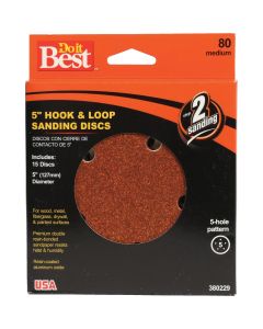 Do it Best 5 In. 80-Grit 5-Hole Pattern Vented Sanding Disc with Hook & Loop Backing (15-Pack)