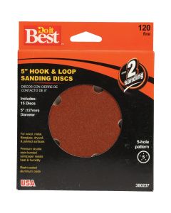 Do it Best 5 In. 120-Grit 5-Hole Pattern Vented Sanding Disc with Hook & Loop Backing (15-Pack)