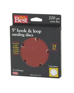 Do it Best 5 In. 220-Grit 5-Hole Pattern Vented Sanding Disc with Hook & Loop Backing (15-Pack)
