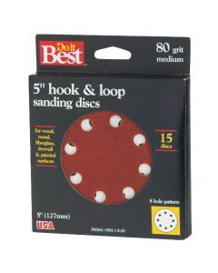 Do it Best 5 In. 80-Grit 8-Hole Pattern Vented Sanding Disc with Hook & Loop Backing (15-Pack)