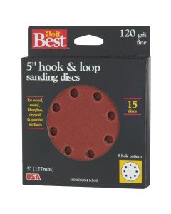 Do it Best 5 In. 120-Grit 8-Hole Pattern Vented Sanding Disc with Hook & Loop Backing (15-Pack)