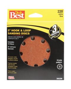 Do it Best 5 In. 220-Grit 8-Hole Pattern Vented Sanding Disc with Hook & Loop Backing (15-Pack)