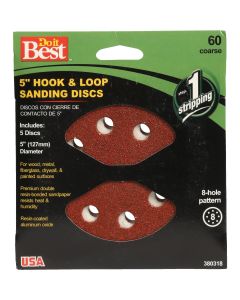 Do it Best 5 In. 60-Grit 8-Hole Pattern Vented Sanding Disc with Hook & Loop Backing (5-Pack)