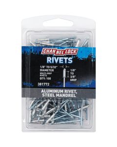 Channellock 1/8 In. to 5/32 In. Dia. x 0.157 In. to 0.315 In. Grip Aluminum Multigrip POP Rivet (100-Pack)