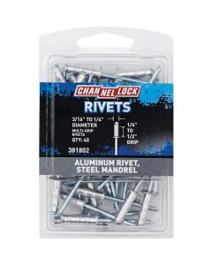 Channellock 3/16 In. to 1/4 In. Dia. x 0.251 In. to 0.500 In. Grip Aluminum Multigrip POP Rivet (40-Pack)