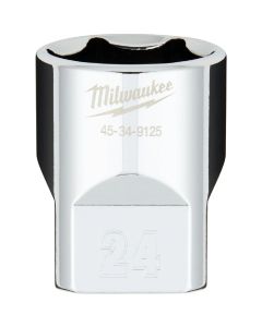 Milwaukee 1/2 In. Drive 24 mm 6-Point Shallow Metric Socket with FOUR FLAT Sides