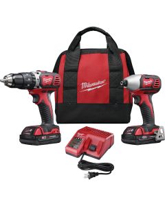 Milwaukee M18 2-Tool Cordless Compact Hammer Drill & Compact Impact Driver Combo Kit with (2) 1.5 Ah Batteries & Charger