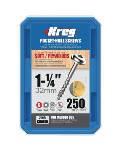 Kreg #8 1-1/4 In. Coarse Maxi-Loc Washer Head Zinc Pocket Hole Screw (250 Ct.)