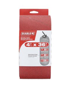 Diablo 4 In. x 36 In. 50/80/120 Grit General Purpose Sanding Belt (3-Pack)