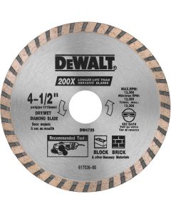 DEWALT High Performance 4-1/2 In. Turbo Rim Dry/Wet Cut Diamond Blade