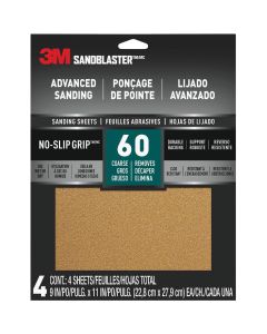 3M SandBlaster No Slip Grip Backing 11 In. x 9 In. 60 Grit Coarse Sandpaper (4-Pack)