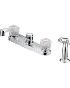Home Impressions Dual Handle Double Acrylic Knob Kitchen Faucet with Side Spray, Chrome
