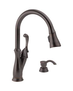 Delta Arabella Single Handle Lever Pull-Down Kitchen Faucet with Soap Dispenser, Venetian Bronze