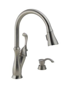 Delta Arabella Single Handle Lever Pull-Down Kitchen Faucet with Soap Dispenser, Stainless