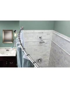 Moen Curved 57 In. To 60 In. Tension Shower Rod with Pivoting Flanges in Chrome