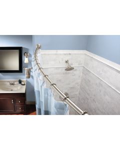 Moen Curved 57 In. To 60 In. Tension Shower Rod with Pivoting Flanges in Brushed Nickel