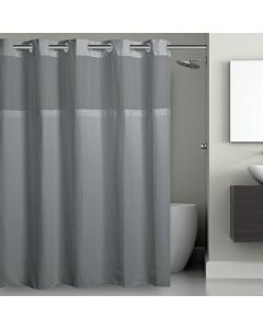 SureFit 71 In. x 74 In. Solid Frost Gray Microfiber Hookless Shower Curtain with PEVA Liner