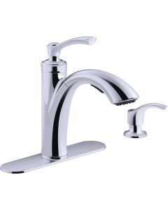 Kohler Linwood Single Handle Lever Pull-Out Kitchen Faucet with Soap Dispenser, Chrome
