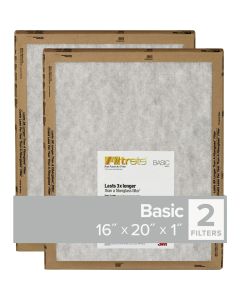 3M Filtrete 16 In. x 20 In. x 1 In. Basic MPR Flat Panel Furnace Filter, (2-Pack)