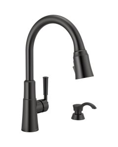 Delta Valo Single Handle Pull-Down Kitchen Faucet with Soap Dispenser, Matte Black