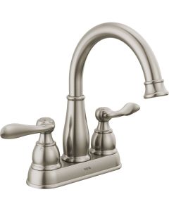 Delta Windmere Brushed Nickel 2-Handle Lever 4 In. Centerset Bathroom Faucet and Push Pop-Up with Overflow