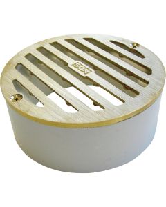 NDS 3 In. Satin Brass PVC Round Grate with Collar