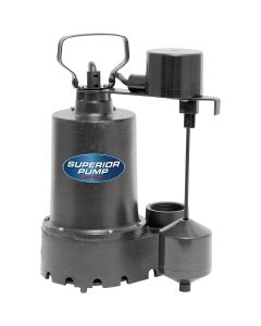 Superior Pump 1/3 HP Cast Iron Submersible Sump Pump with Vertical Float Switch & Stainless Steel Impeller