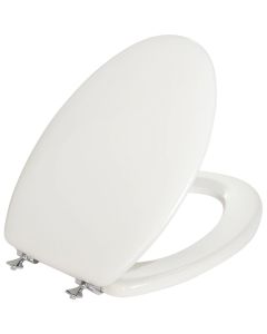 Mayfair Elongated Closed Front Premium White Wood Beveled Toilet Seat with Chrome Hinges