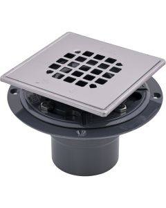 Oatey 2 In. or 3 In. PVC 130 Shower Drain for Tile Installations with 4-1/4 In. Stainless Steel Strainer