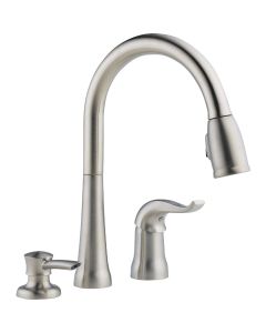 Delta Kate Single Handle Lever Pull-Down Kitchen Faucet with Soap Dispenser, Stainless