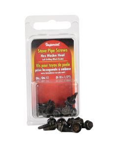 Imperial #8-18 x 1/2 In. Black Oxide Zinc Hex Washer Head Stove Pipe Sheet Metal Screws (12-Pack)