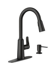 Moen Edwyn Single Handle Pull-Down Kitchen Faucet with Soap Dispenser, Matte Black