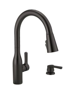 Delta Marca Single Handle Pull-Down Kitchen Faucet with Soap Dispenser, Matte Black